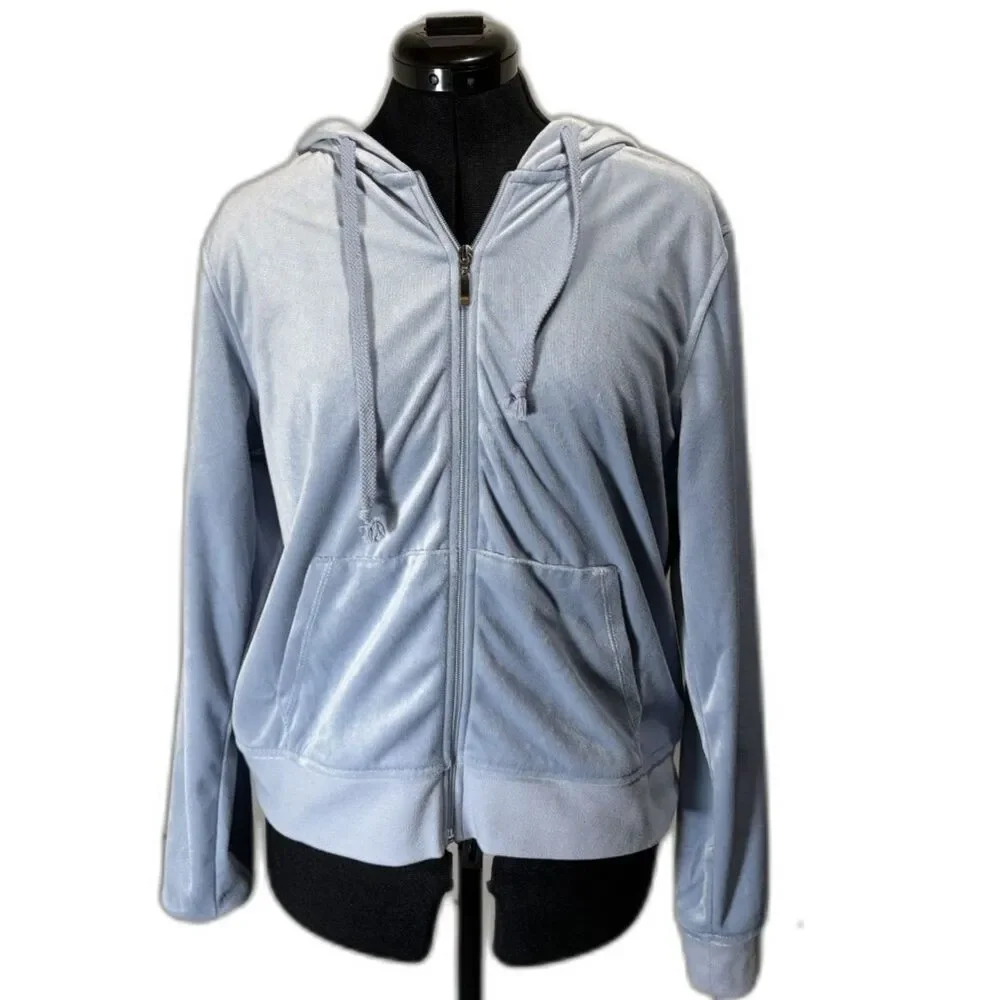 Fashion Nova Velour Zip Up Hoodie Women's Size XL Powder Blue Lounge Jacket